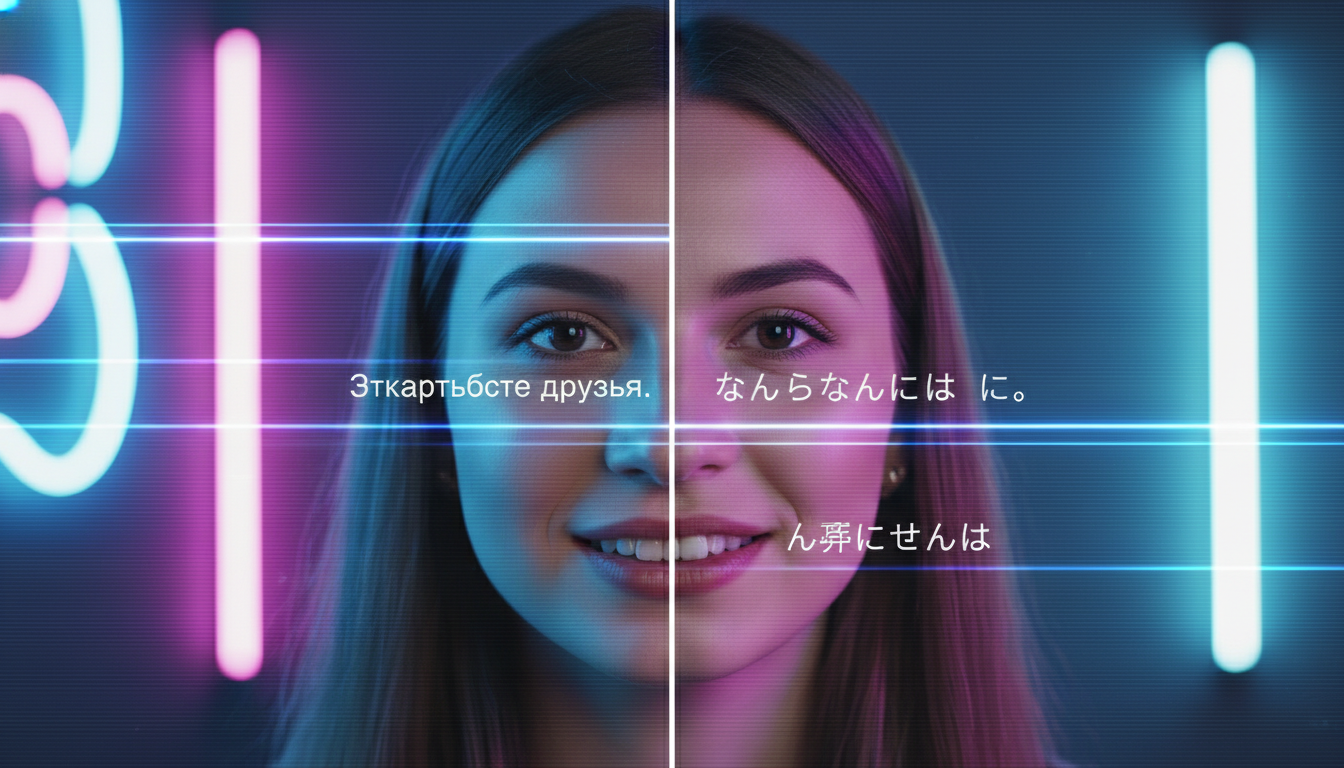 Сравнение мимики девушки-блогера при переводе видео на разные языки с помощью ИИ