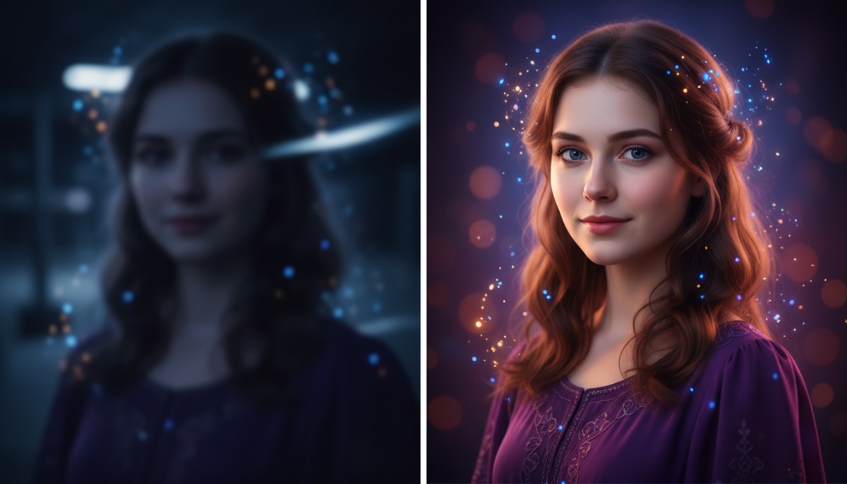 Сравнение тусклой фотографии со смартфона и яркого детализированного кадра, улучшенного бесплатным искусственным интеллектом