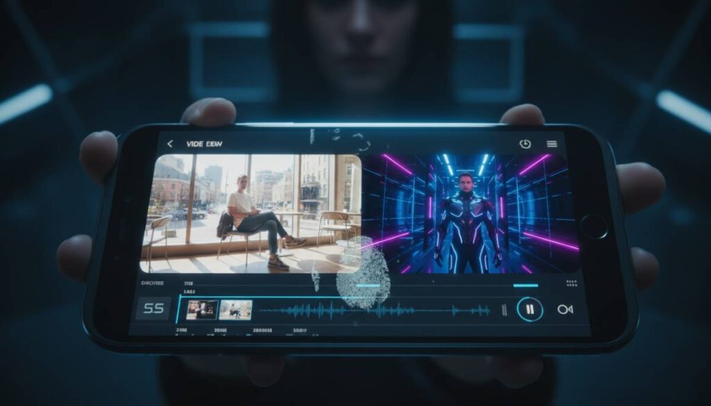 Процесс изменения освещения и одежды на видео через смартфон с помощью ИИ