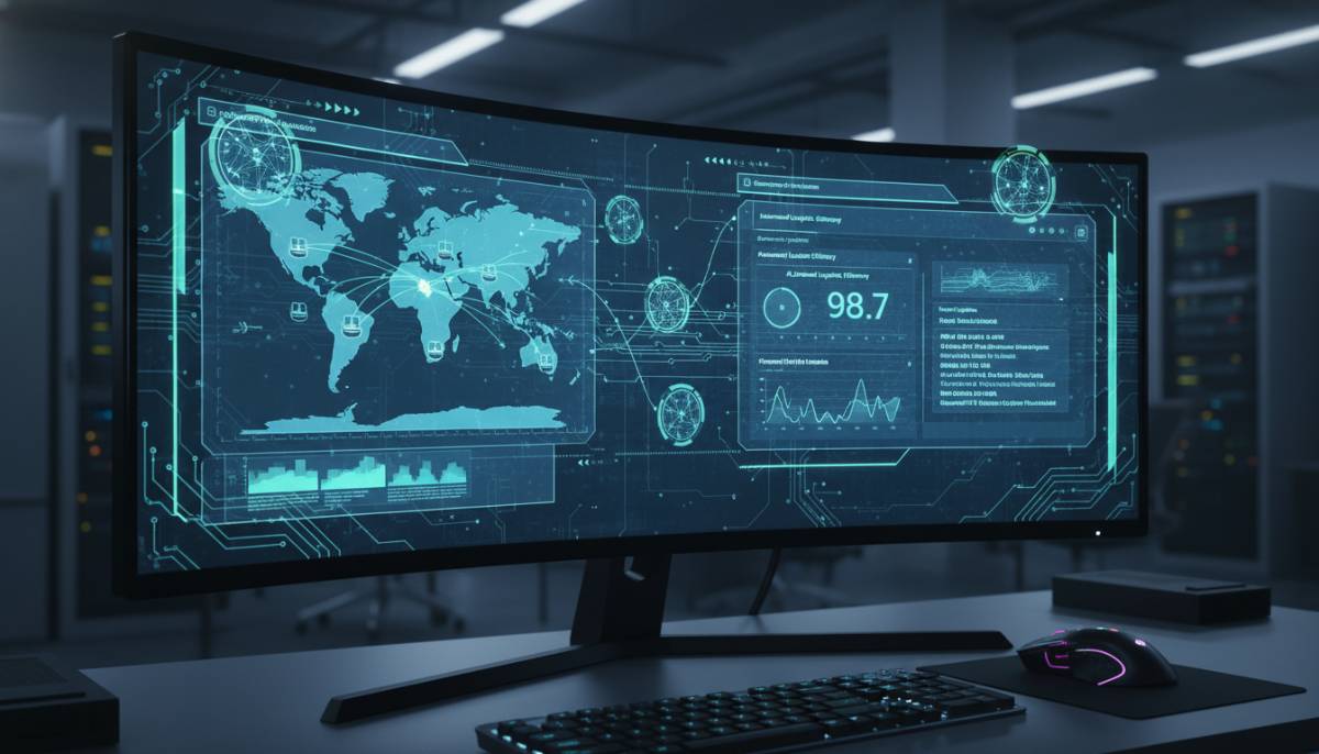 Экран компьютера, на котором ИИ самостоятельно обновляет CRM и управляет поставками товаров.