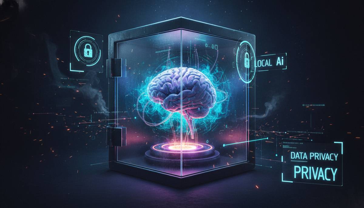 Локальный искусственный интеллект и безопасность данных Символическое изображение безопасности данных при работе с локальными нейросетями