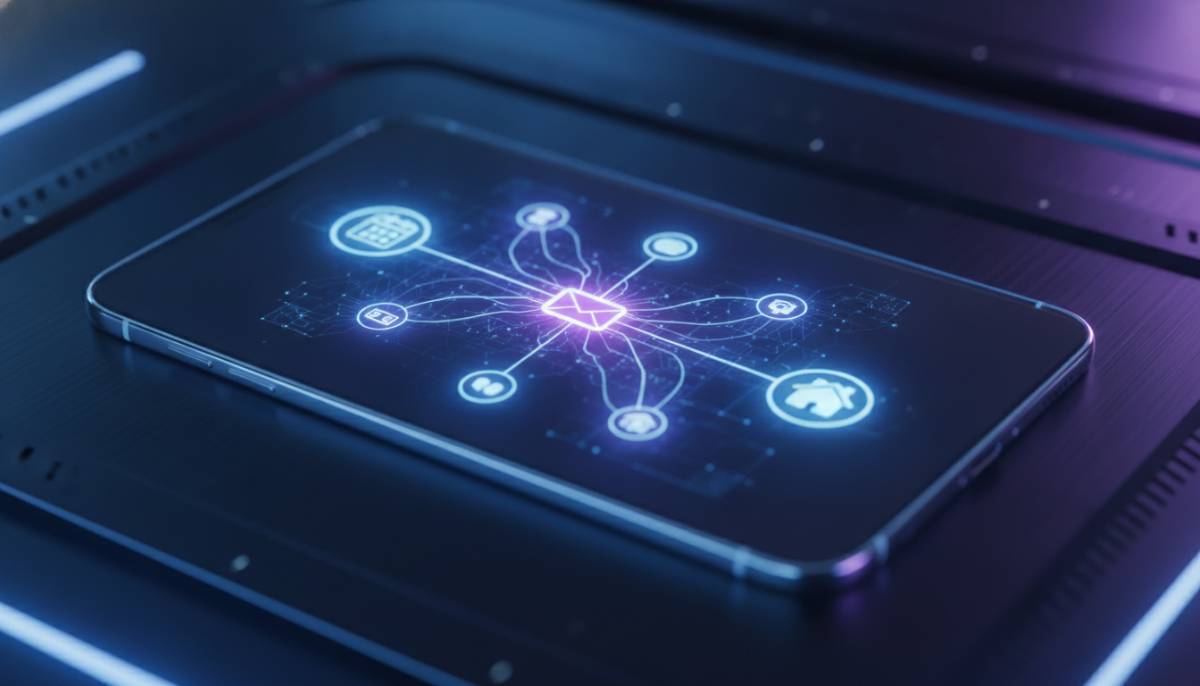 Скрытые возможности ИИ в вашем смартфоне Смартфон с интерфейсом нейросети, символизирующий автоматизацию рутины