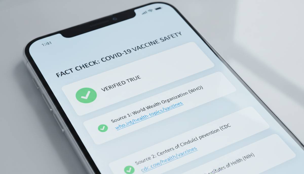 Проверка фактов в поисковиках с искусственным интеллектом Экран смартфона с зелеными галочками, символизирующими успешную проверку информации и ссылок.