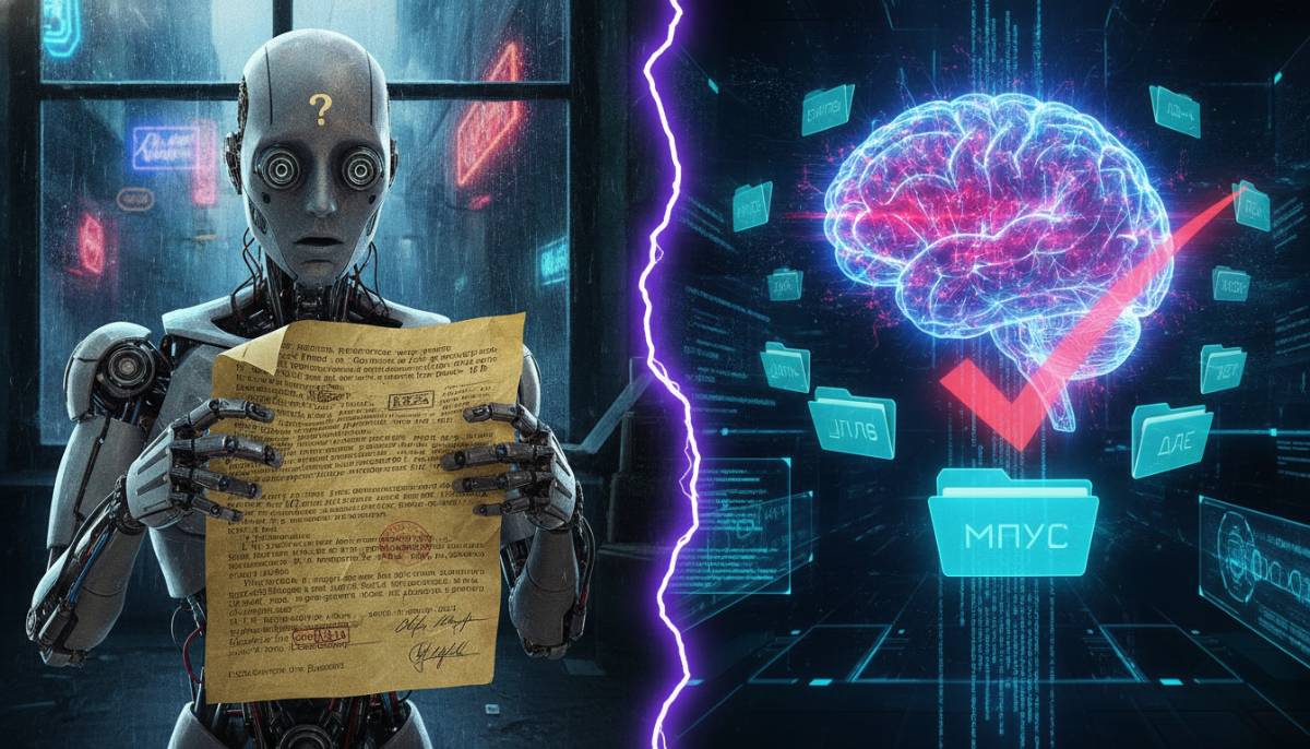 Иллюстрация анализа юридических документов искусственным интеллектом.