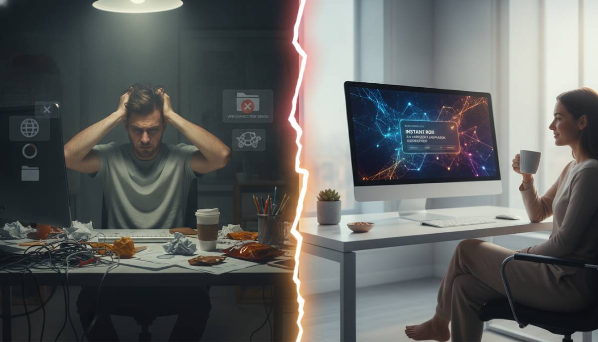 Разница между медленным процессом через VPN и мгновенной генерацией в новых ИИ-сервисах.