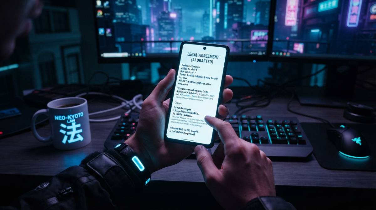 Экран смартфона с готовым юридическим текстом претензии к управляющей компании.