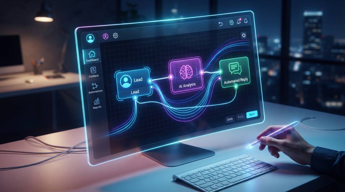 Визуальный конструктор создания ИИ-помощника в CRM-системе.