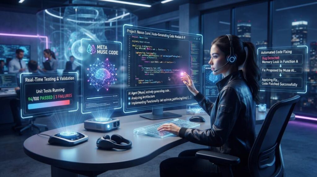 Иллюстрация процесса автоматической разработки ПО с помощью нейросети Meta Muse Code
