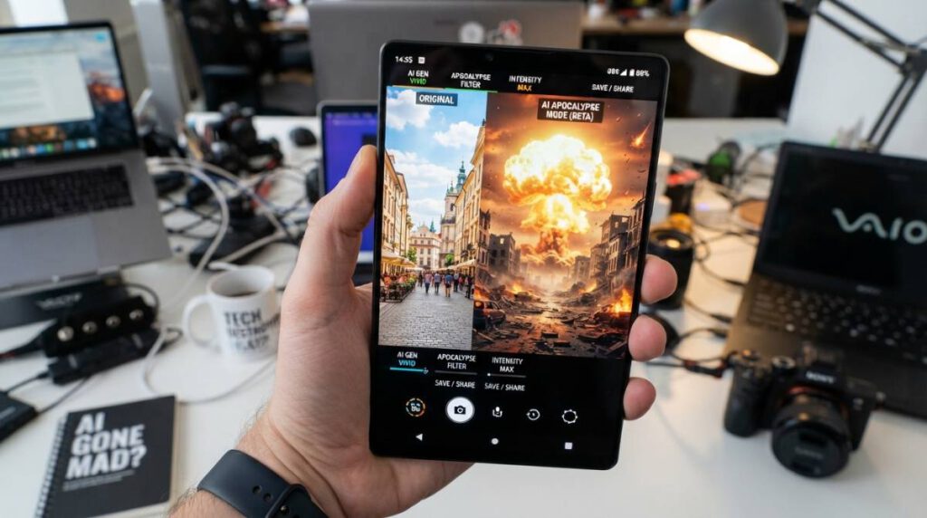 Смартфон Sony Xperia с фото-эффектом ядерной вспышки от ИИ