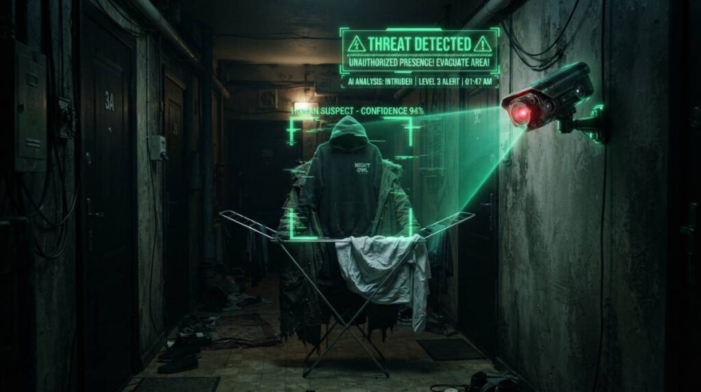 Умная камера распознает сушилку для белья как нарушителя в темноте