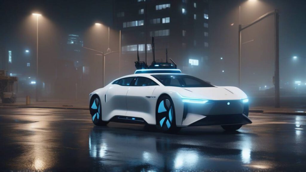 Беспилотные автомобили Waymo стоят на парковке в ночное время