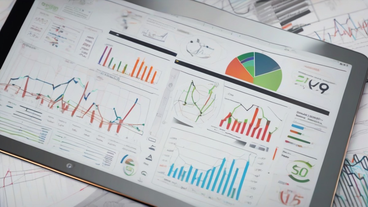 Графики роста трафика на экране планшета, SEO-оптимизация контента.
