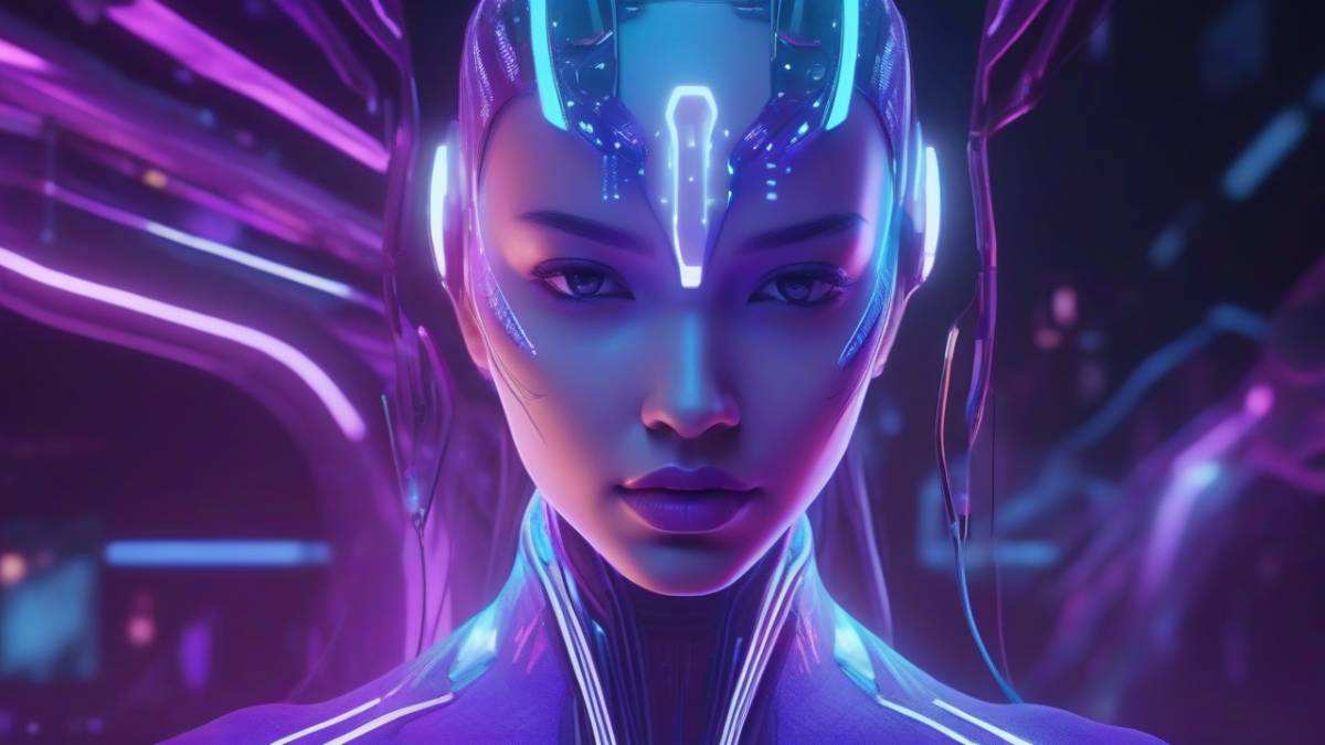 Светящийся цифровой аватар на экране смартфона, символизирующий работу нейросетей.