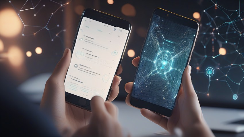 Смартфон с интерфейсом нейро-агента для управления комментариями в Telegram.