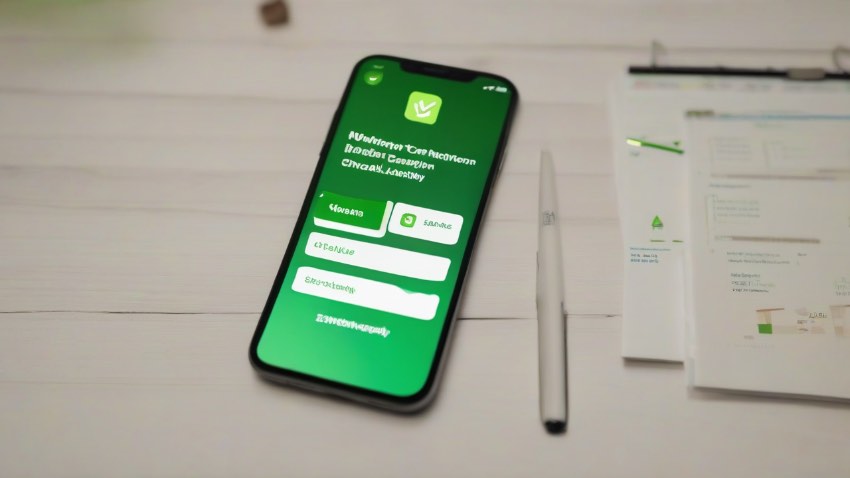 Аналитическая панель проверки достоверности данных Смартфон с интерфейсом проверки данных и значками подтверждения достоверности информации.