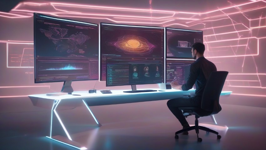 Дизайнер за работой с системой проверки авторства и метаданных Adobe