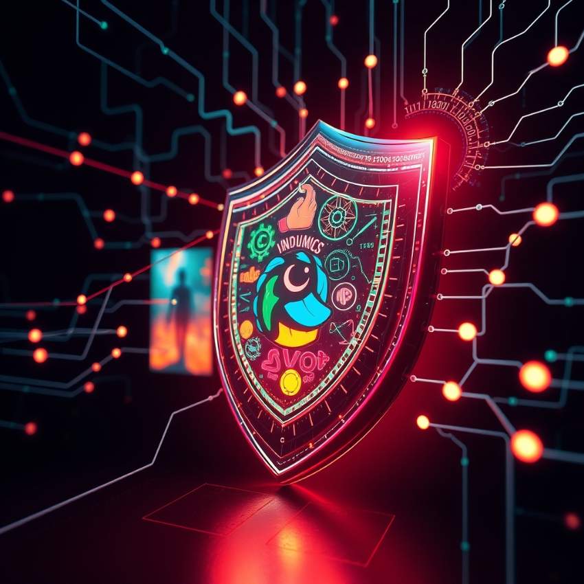 Концептуальное изображение защиты цифрового контента и интеллектуальной собственности от несанкционированного обучения искусственного интеллекта.